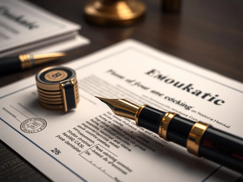 Close-up of high-quality fountain pen on professional legal