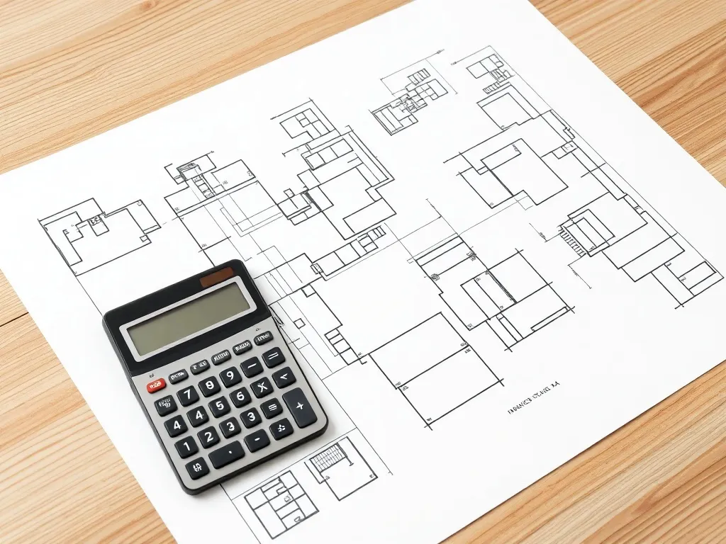 Modern minimalist architectural plan on a wooden desk with a
